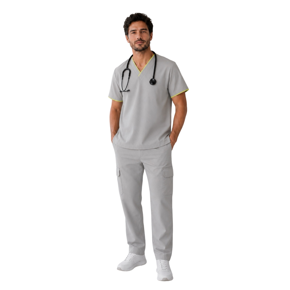 Ambo Benicio Mf Casual gris claro con lima.